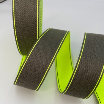 4 cm Gurtband "Duo" Braungrau/Neongelb